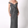 Lawrence Off Shoulder Maxi Dress - Shimmer Grey