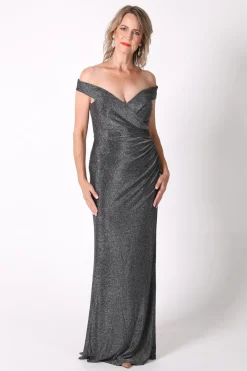 Lawrence Off Shoulder Maxi Dress - Shimmer Grey