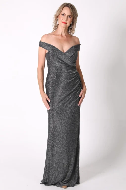 Lawrence Off Shoulder Maxi Dress - Shimmer Grey