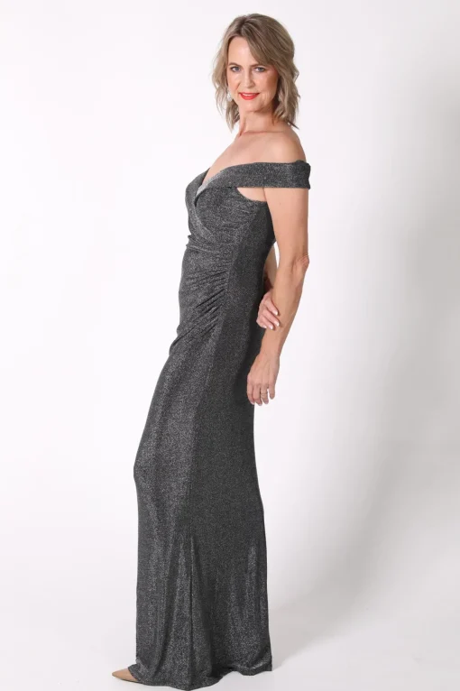 Lawrence Off Shoulder Maxi Dress - Shimmer Grey