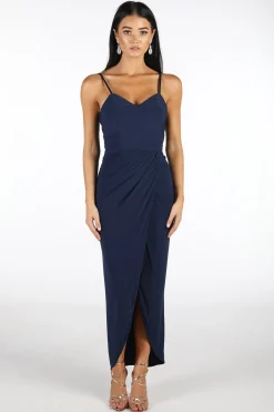 Leah Faux Wrap Dress - Navy