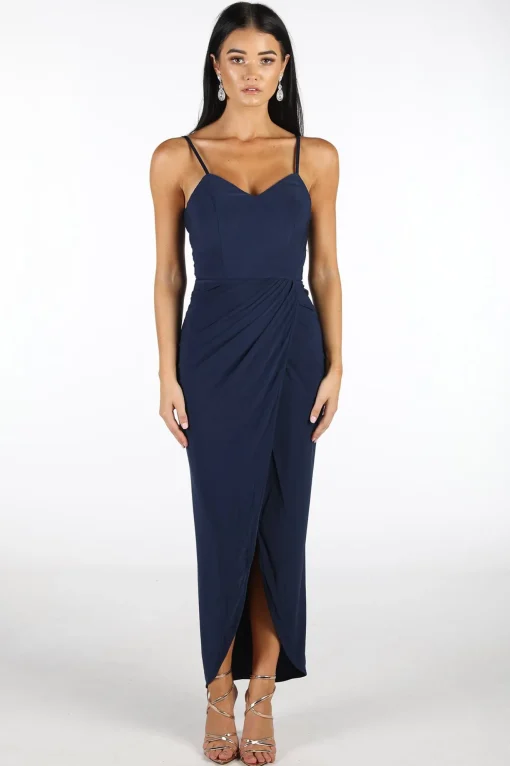 Leah Faux Wrap Dress - Navy