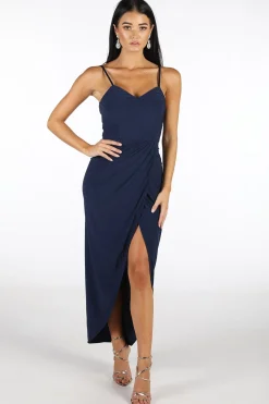 Leah Faux Wrap Dress - Navy