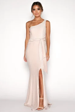 Lena One Shoulder Maxi Column Dress - Champagne
