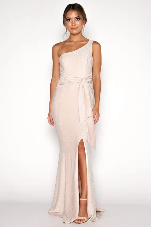 Lena One Shoulder Maxi Column Dress - Champagne