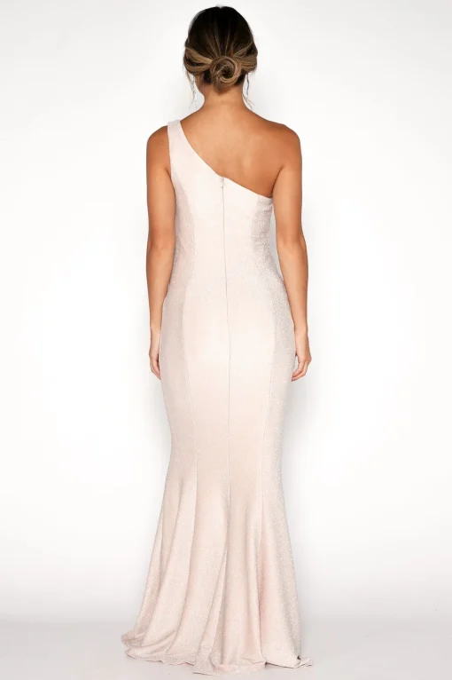 Lena One Shoulder Maxi Column Dress - Champagne
