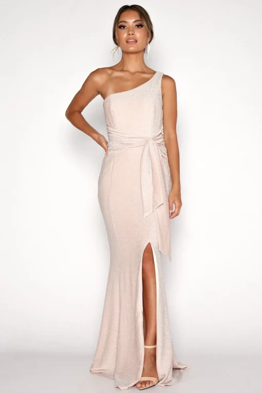 Lena One Shoulder Maxi Column Dress - Champagne