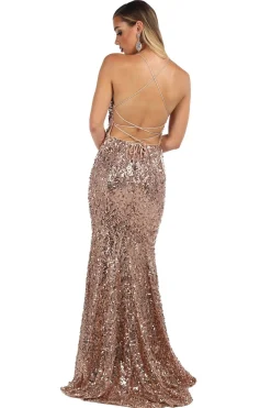 Leona Sequin Beaded Lace Up Gown - Rose Gold