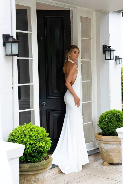 LILIAN High Neck Backless Satin Gown - Ivory