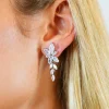 LOLA Bridal Floral Leaf Drop Earrings in Silver