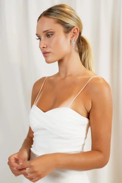 LOLA Bridal Floral Leaf Drop Earrings in Silver