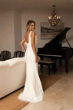 LUCA Square Neck Embellished Gown - Ivory