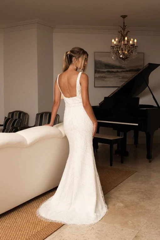 LUCA Square Neck Embellished Gown - Ivory