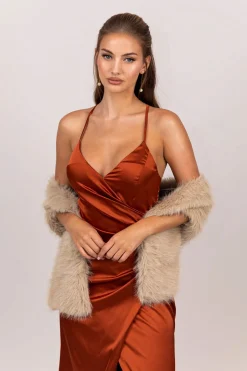 Marcella Faux Fur Shawl - Mocha