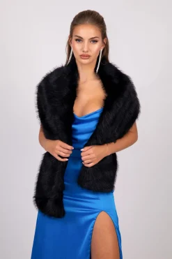 Marcella Faux Fur Shawl - Black