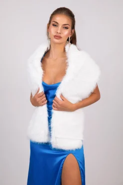 Marcella Faux Fur Shawl - White
