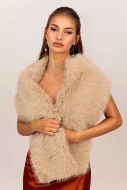 Marcella Faux Fur Shawl - Mocha