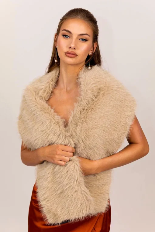 Marcella Faux Fur Shawl - Mocha
