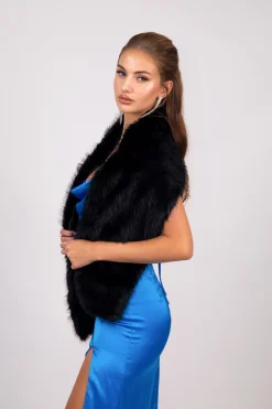 Marcella Faux Fur Shawl - Black