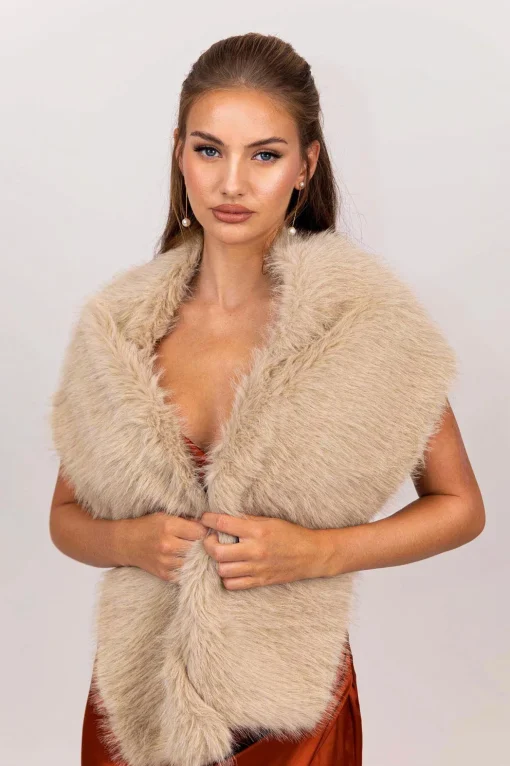 Marcella Faux Fur Shawl - Mocha