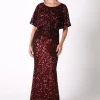 Margaret Butterfly-Sleeve Sequin Maxi Dress - Burgundy