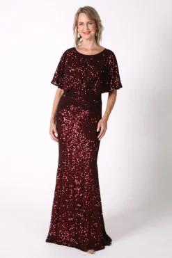 Margaret Butterfly-Sleeve Sequin Maxi Dress - Burgundy