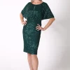 Margaret Butterfly-Sleeve Sequin Midi Dress - Emerald Green
