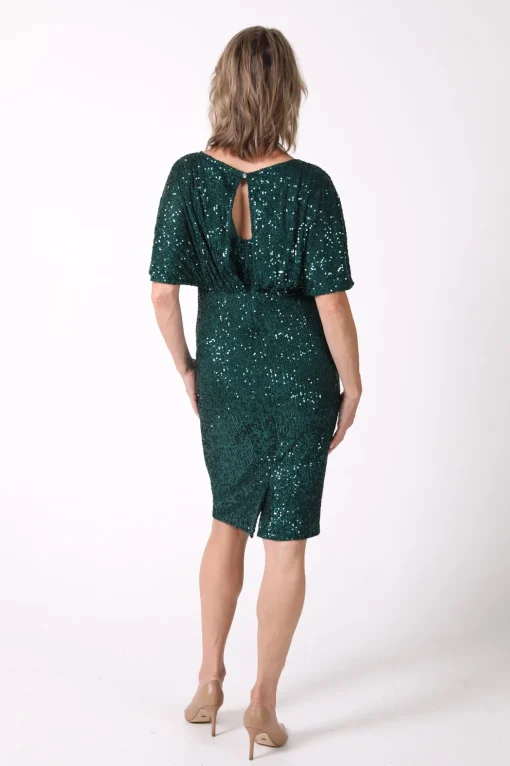 Margaret Butterfly-Sleeve Sequin Midi Dress - Emerald Green