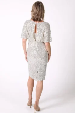 Margaret Butterfly-Sleeve Sequin Midi Dress - Silver