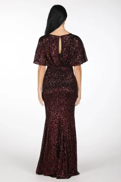 Margaret Butterfly-Sleeve Sequin Maxi Dress - Burgundy