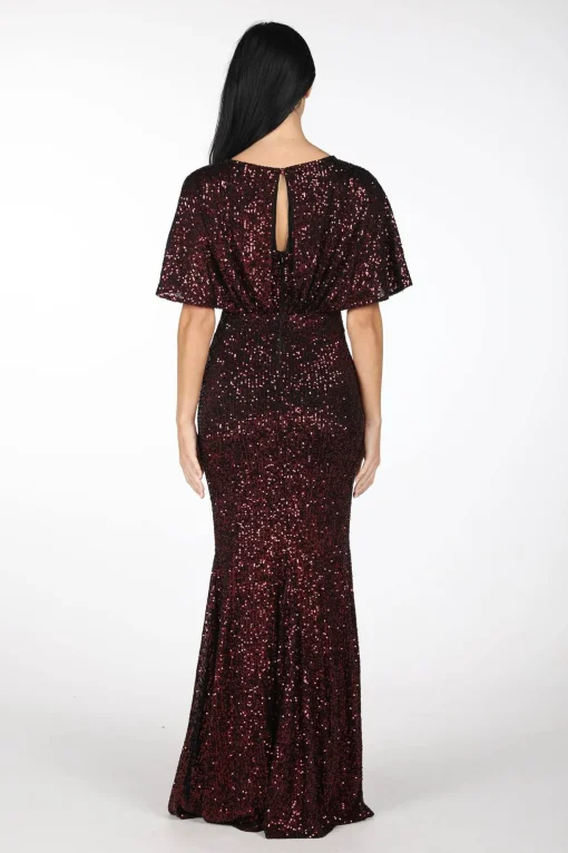Margaret Butterfly-Sleeve Sequin Maxi Dress - Burgundy