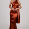 MARGOT Scarf Neck Satin Maxi Dress - Burnt Orange