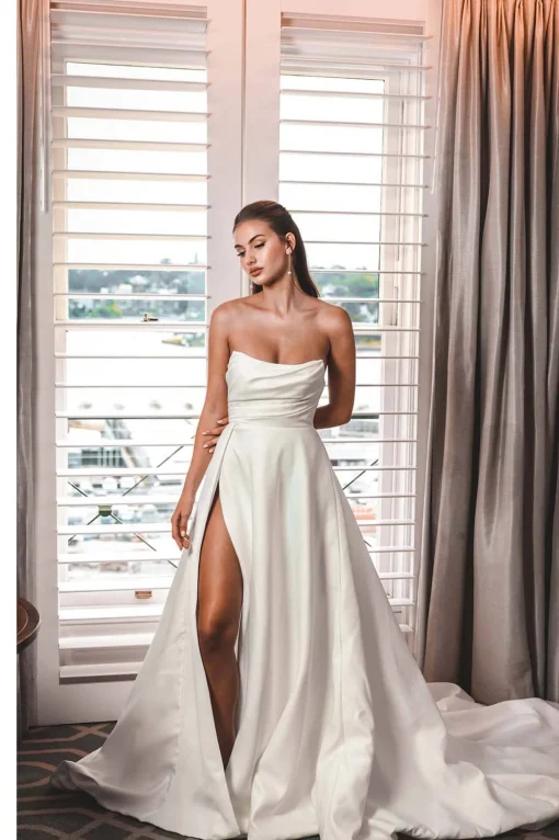 MARION Strapless A-line Satin Gown - Ivory
