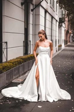 MARION Strapless A-line Satin Gown - Ivory
