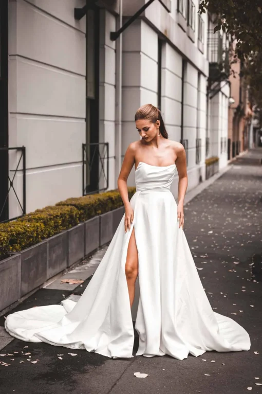 MARION Strapless A-line Satin Gown - Ivory