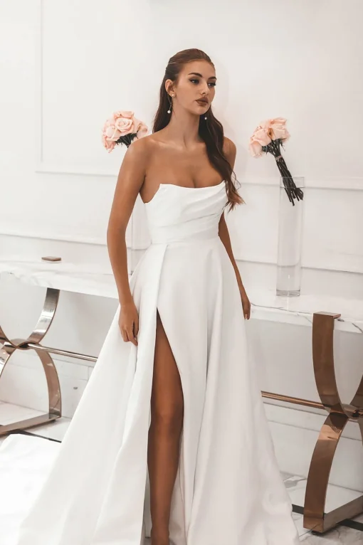 MARION Strapless A-line Satin Gown - Ivory