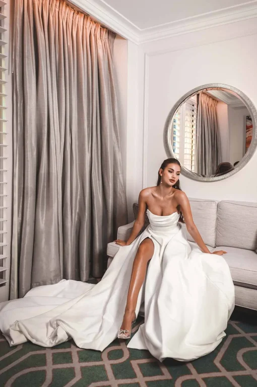 MARION Strapless A-line Satin Gown - Ivory