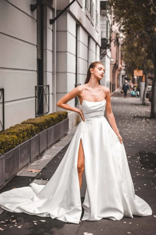 MARION Strapless A-line Satin Gown - Ivory
