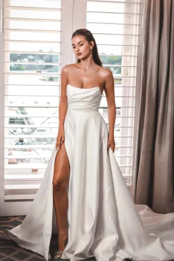 MARION Strapless A-line Satin Gown - Ivory