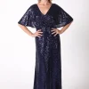 Martha Butterfly-Sleeve Sequin Maxi Dress - Navy