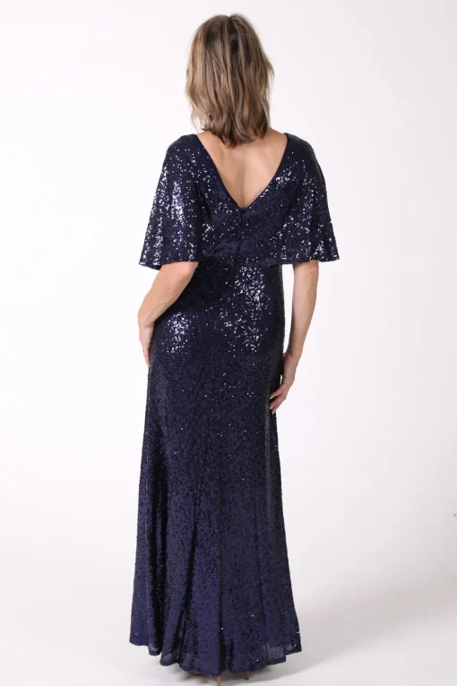 Martha Butterfly-Sleeve Sequin Maxi Dress - Navy