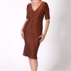 Matilda V-Neck Sleeve Midi Dress - Shimmer Copper