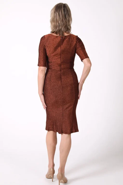 Matilda V-Neck Sleeve Midi Dress - Shimmer Copper