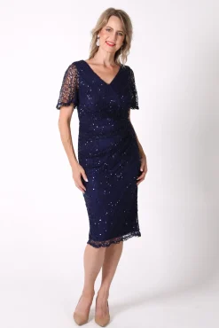 Meredith V-Neck Sequin Midi Dress - Navy