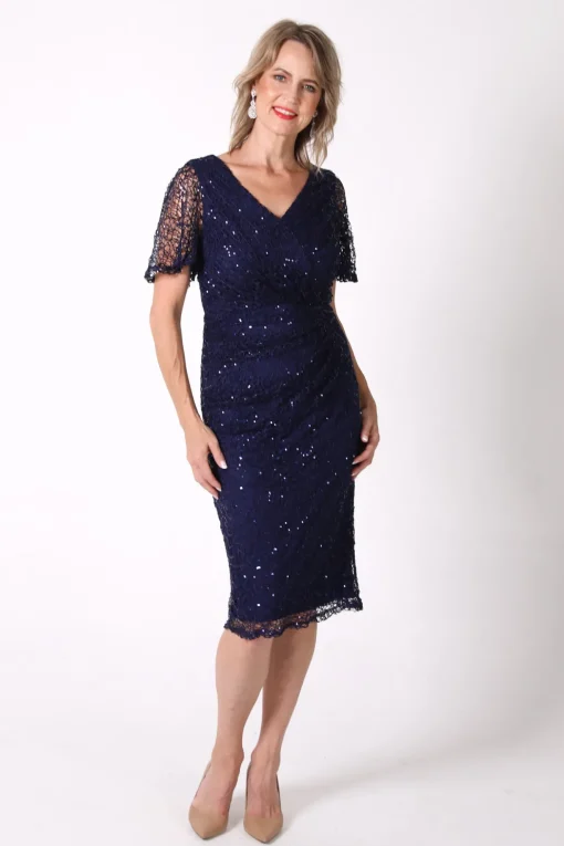 Meredith V-Neck Sequin Midi Dress - Navy