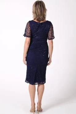 Meredith V-Neck Sequin Midi Dress - Navy