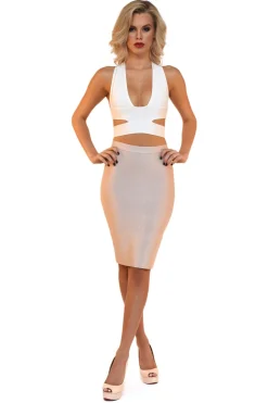 Midi Pencil Bandage Skirt - Nude/White/Black
