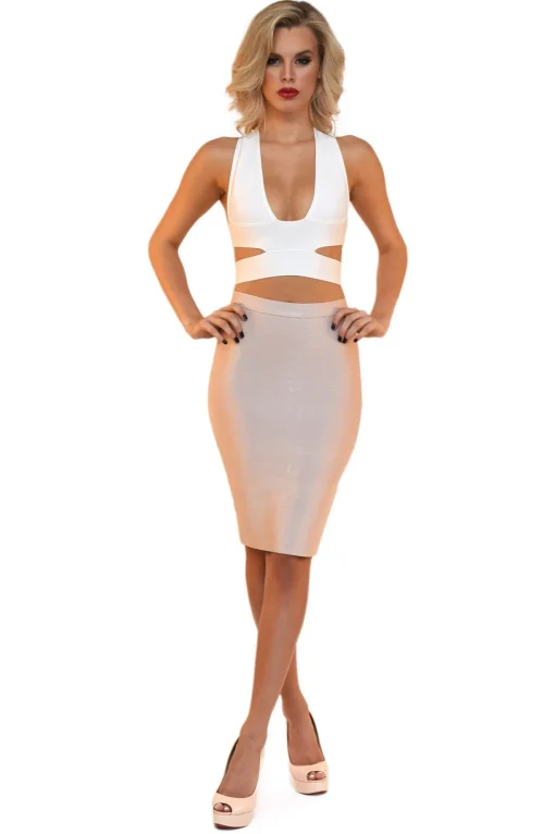 Midi Pencil Bandage Skirt - Nude/White/Black