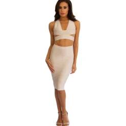 Midi Pencil Bandage Skirt - Nude/White/Black