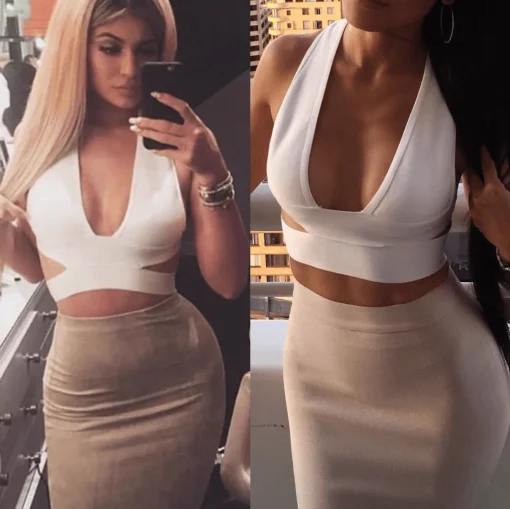 Midi Pencil Bandage Skirt - Nude/White/Black